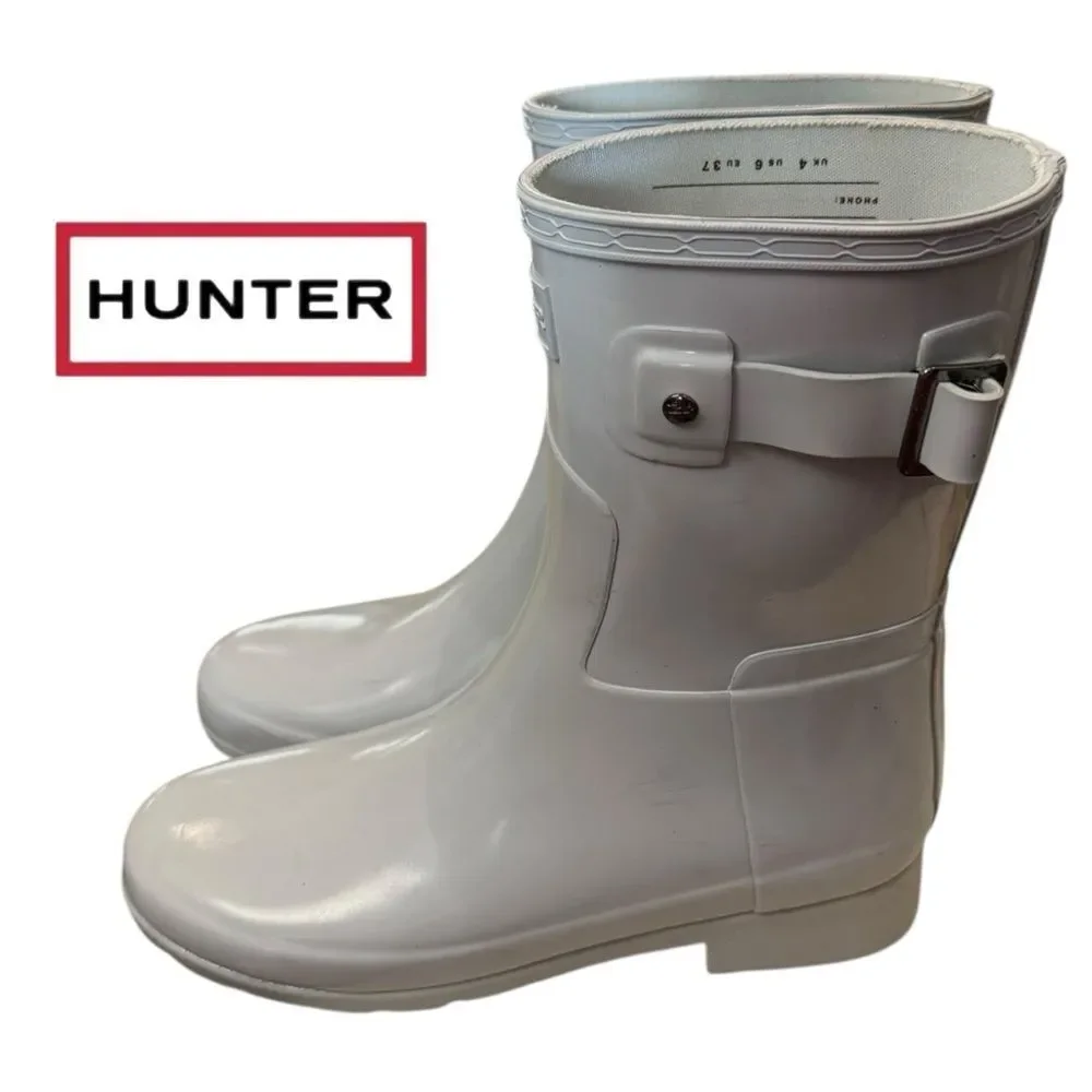 HUNTER Women's Original Refined Short Gloss Gray Rain Boots 6